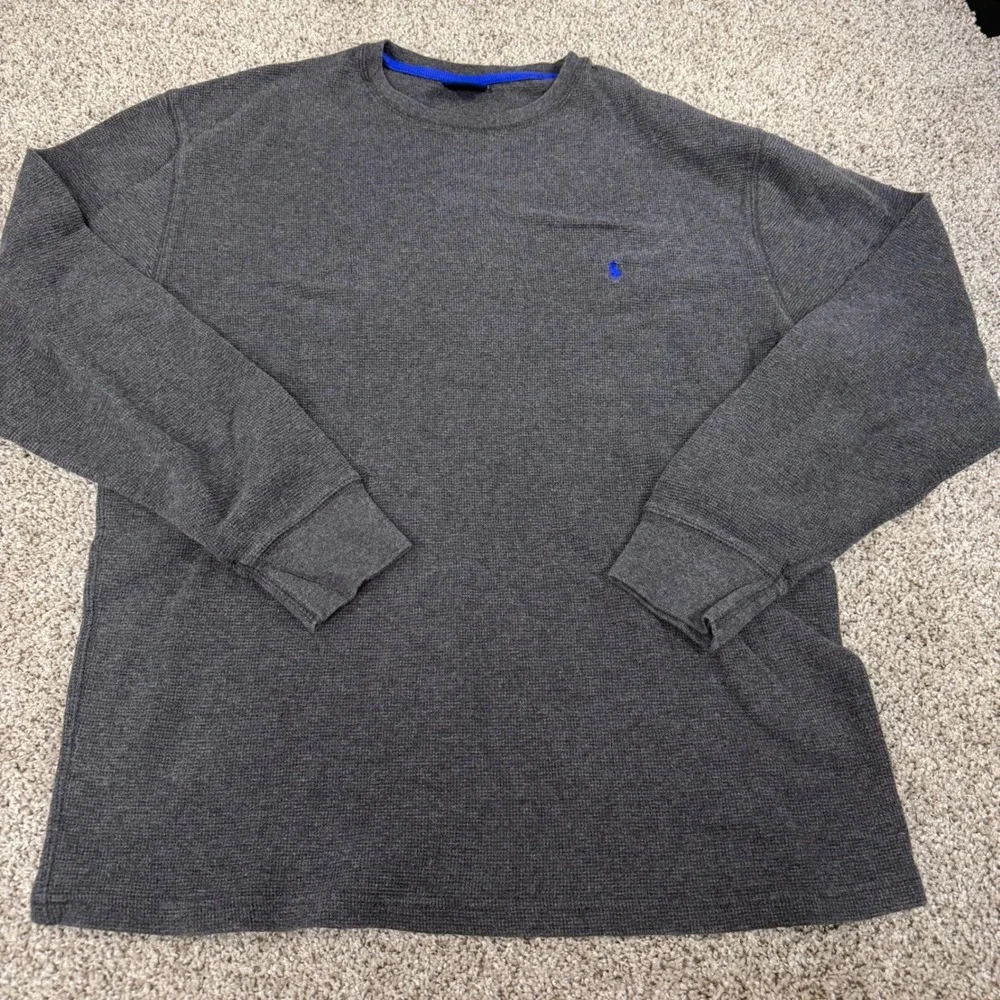 Polo‎ Ralph Lauren Mens XL Gray Waffle Knit Thermal Long Sleeve Sleepwear Shirt